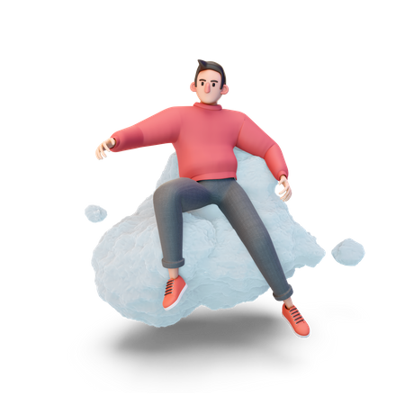 Hombre descansando en la nube  3D Illustration