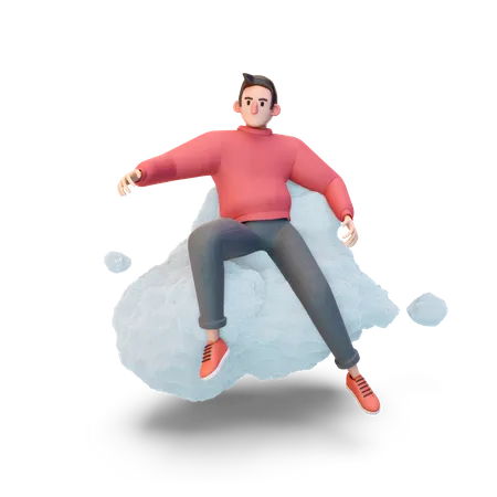 Hombre descansando en la nube  3D Illustration