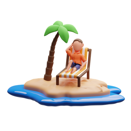 Hombre relajándose en la playa  3D Illustration