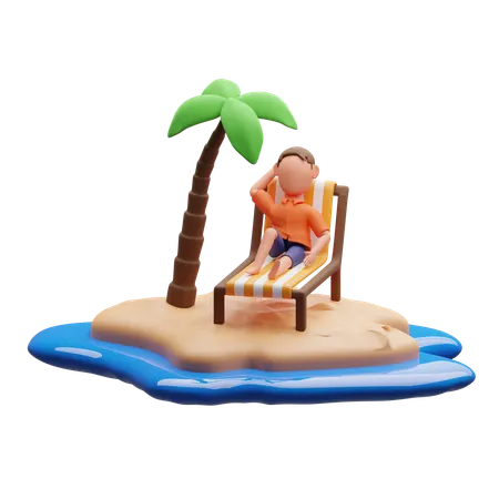 Hombre relajándose en la playa  3D Illustration