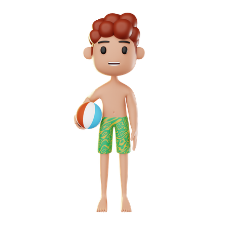 Hombre relajándose en la playa y jugando a la pelota  3D Illustration