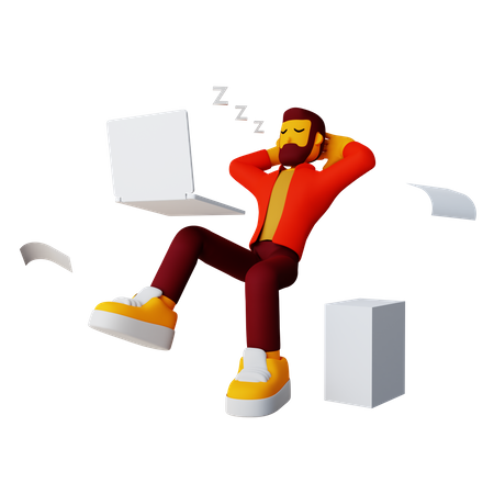Hombre relajándose mientras trabaja  3D Illustration