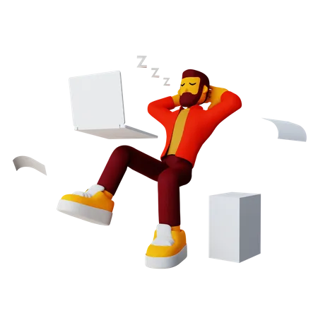 Hombre relajándose mientras trabaja  3D Illustration