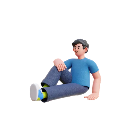 Hombre relajándose en el piso  3D Illustration