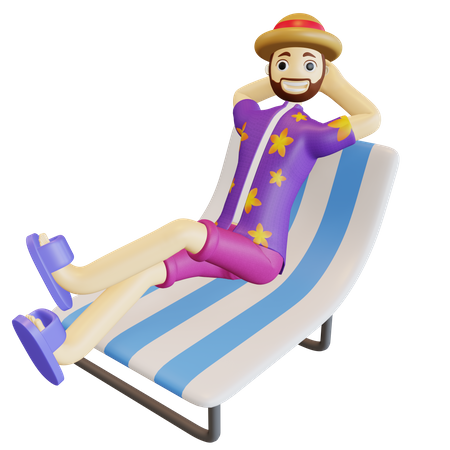 Hombre relajándose en la playa  3D Illustration