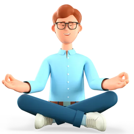 Ilustracion 3 D De Un Hombre Relajante Sentado En El Suelo En Posicion De Loto De Yoga Caricatura Relajante Y Sonriente Hombre De Negocios Con Los Ojos Cerrados Y Gestos Sabios Mantenga El Concepto De Negocio Tranquilo 3D Illustration