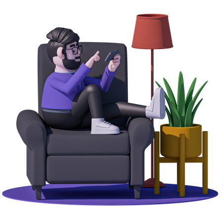 El hombre se relaja en una silla tipo masaje en el móvil  3D Icon