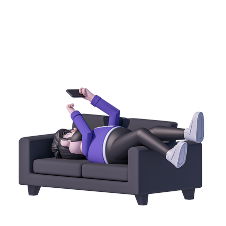 El hombre se relaja en el sofá tipo masaje en el móvil  3D Icon