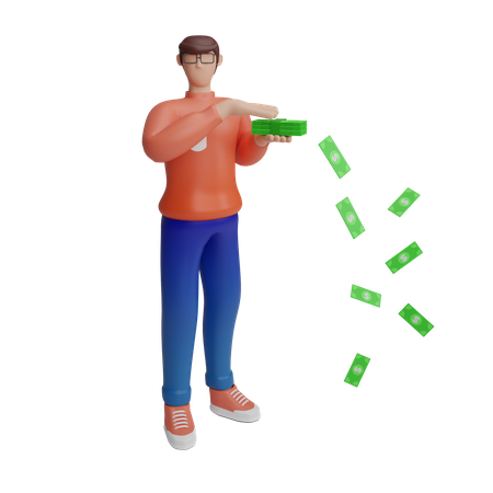 Hombre rico gastando dinero  3D Illustration
