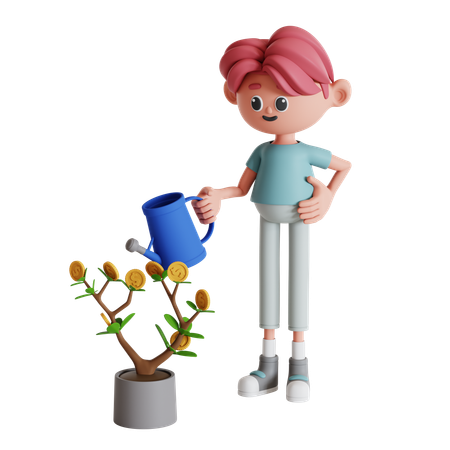 Hombre regando planta de inversión  3D Illustration