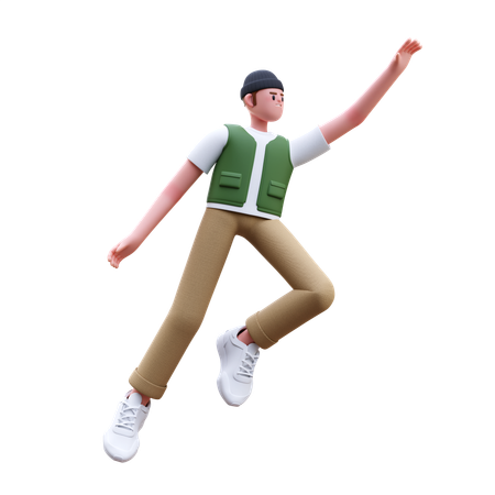 Hombre salta en el aire  3D Illustration