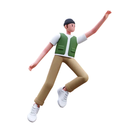 Hombre salta en el aire  3D Illustration