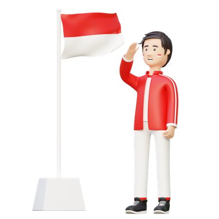 Hombre saludando la bandera de indonesia  3D Illustration