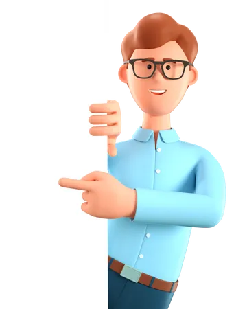 Hombre señalando con el dedo el tablero de información en blanco  3D Illustration