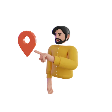 Hombre señalando pin de ubicación  3D Icon