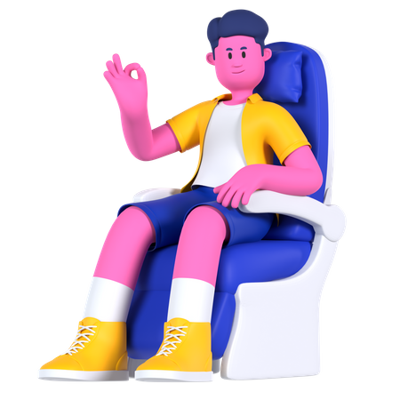 Hombre sentado en el asiento del avión  3D Illustration