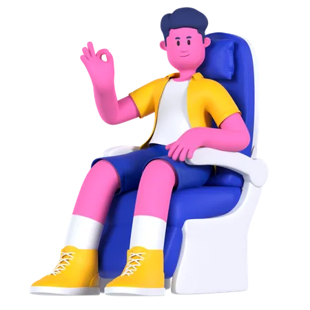 Hombre sentado en el asiento del avión  3D Illustration