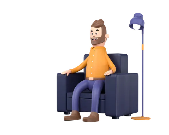 Hombre sentado en el sofá  3D Illustration