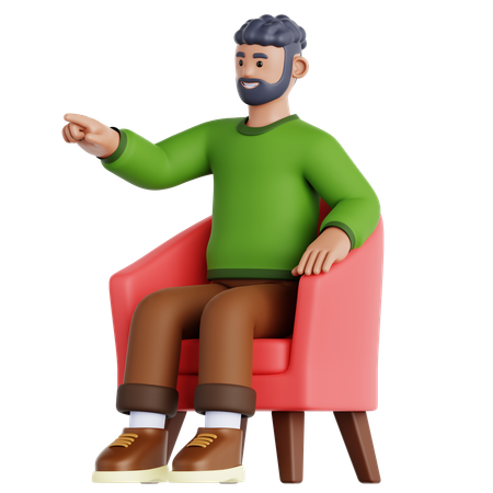 Hombre sentado en el sofá y señalando  3D Illustration