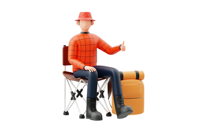 Hombre sentado en una silla de camping  3D Illustration