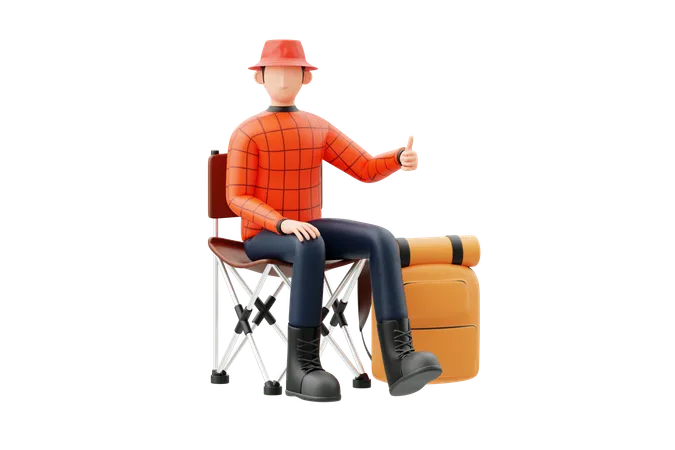 Hombre sentado en una silla de camping  3D Illustration