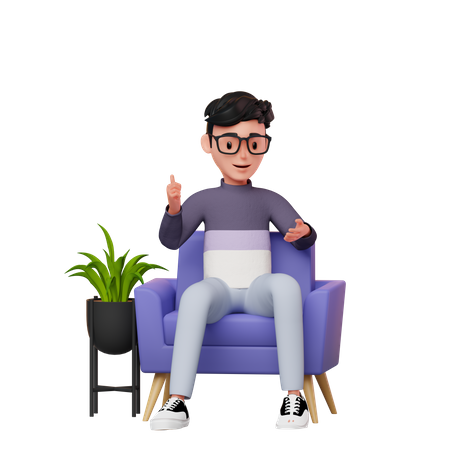 Hombre sentado en un sofá hablando  3D Illustration