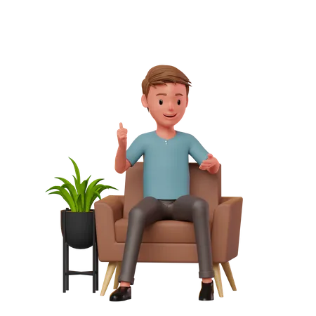 Hombre sentado en un sofá hablando  3D Illustration
