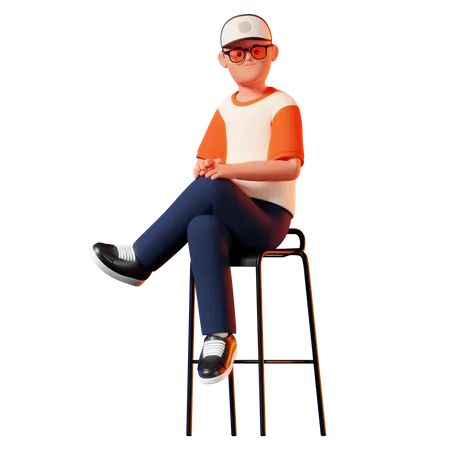 Hombre sentado en pose de taburete  3D Illustration