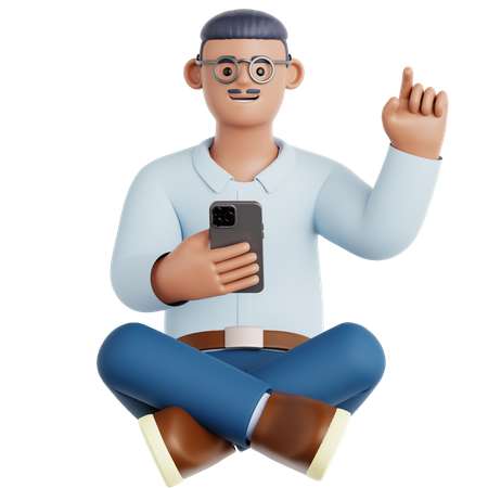 Hombre sentado y usando el teléfono  3D Illustration