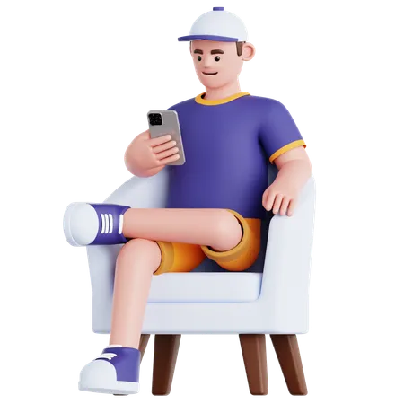 Hombre sentado y usando el teléfono  3D Illustration