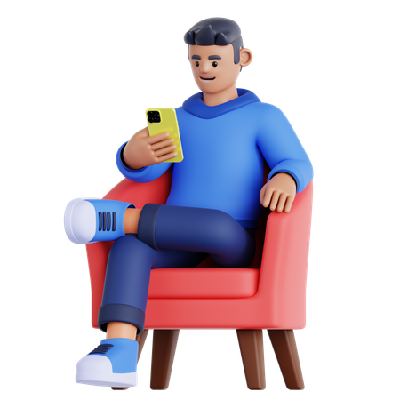 Hombre sentado y usando el teléfono  3D Icon