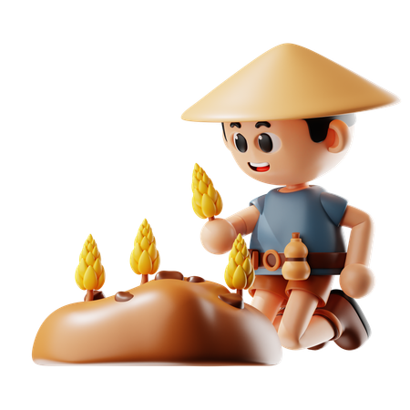 Hombre plantando trigo  3D Illustration
