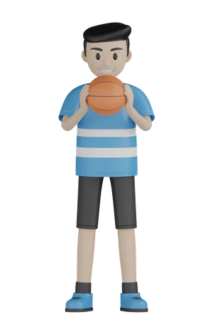 Hombre sosteniendo baloncesto  3D Illustration