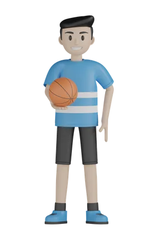 Hombre sosteniendo baloncesto  3D Illustration