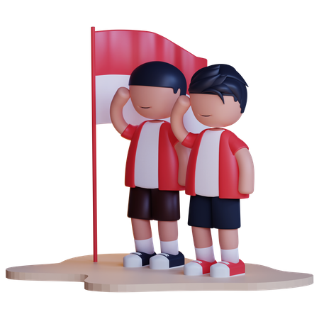 Hombre sujetando la bandera de indonesia  3D Illustration