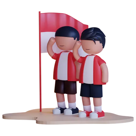 Hombre sujetando la bandera de indonesia  3D Illustration