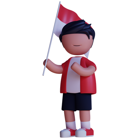 Hombre sujetando la bandera de indonesia  3D Illustration