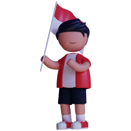 Hombre sujetando la bandera de indonesia  3D Illustration