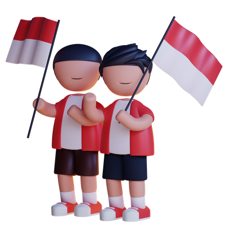 Hombre sujetando la bandera de indonesia  3D Illustration