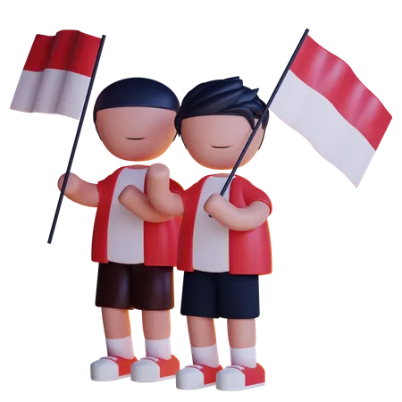 Hombre sujetando la bandera de indonesia  3D Illustration