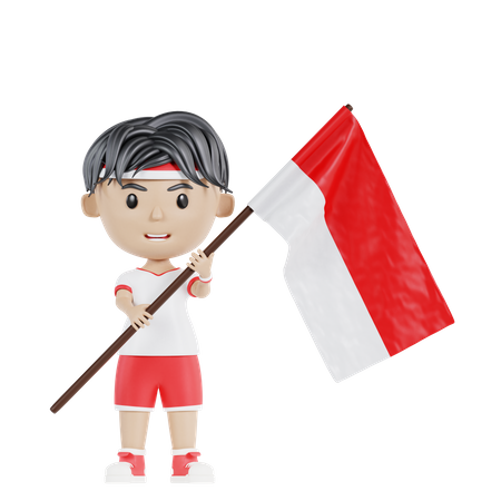 Hombre sujetando la bandera de indonesia  3D Illustration