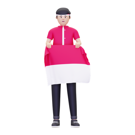 Hombre sujetando la bandera de indonesia  3D Icon