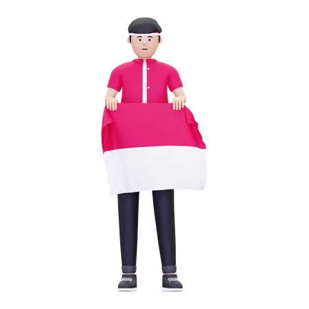 Hombre sujetando la bandera de indonesia  3D Icon