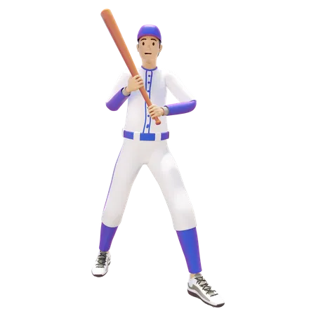 Hombre sujetando un bate de béisbol y jugando béisbol  3D Illustration