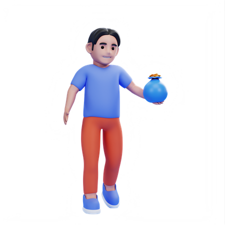 Hombre sujetando una bolsa de dinero  3D Illustration