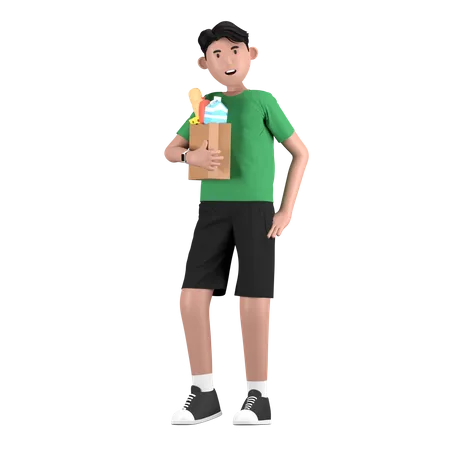 Hombre sujetando una bolsa de supermercado  3D Illustration