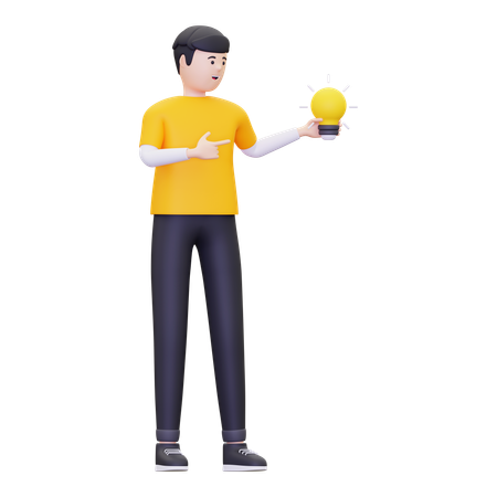 Hombre sujetando la bombilla  3D Illustration