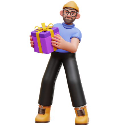 Hombre sosteniendo caja de regalo  3D Illustration