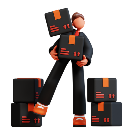 Hombre sosteniendo cajas  3D Illustration