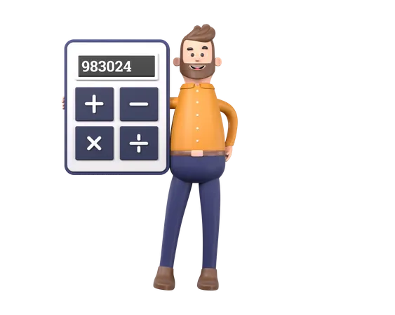 Hombre sujetando la calculadora  3D Illustration